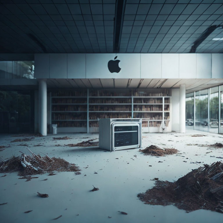 Dusty Abandoned Space with Apple Logo View