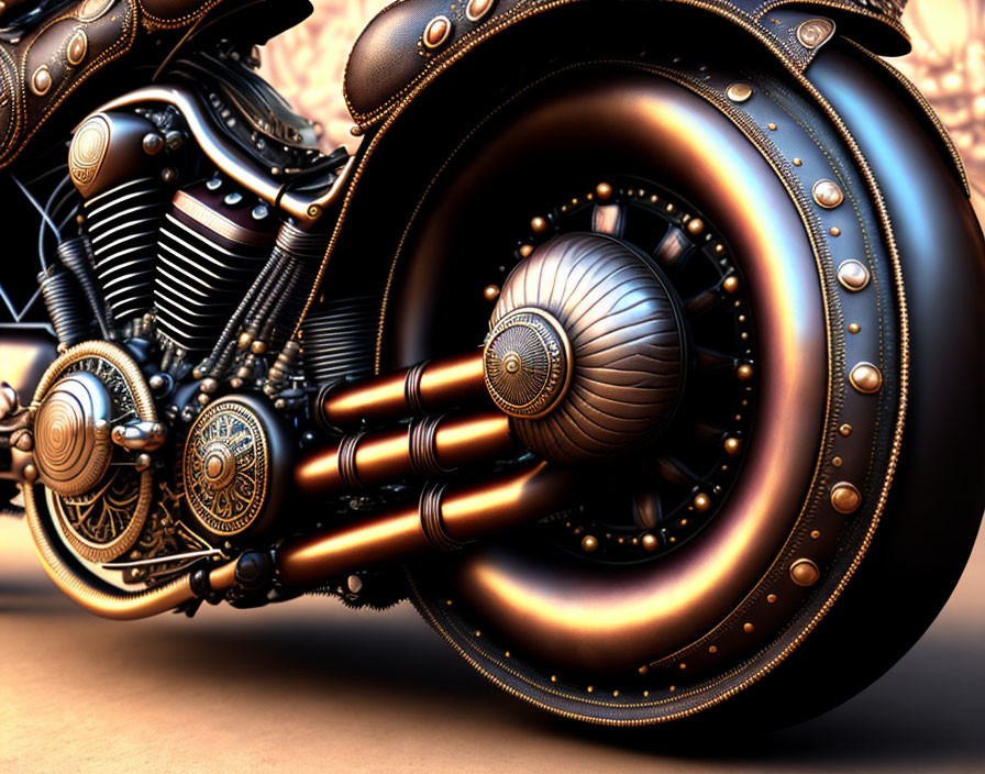 Detailed Steampunk Motorcycle with Bronze Gears