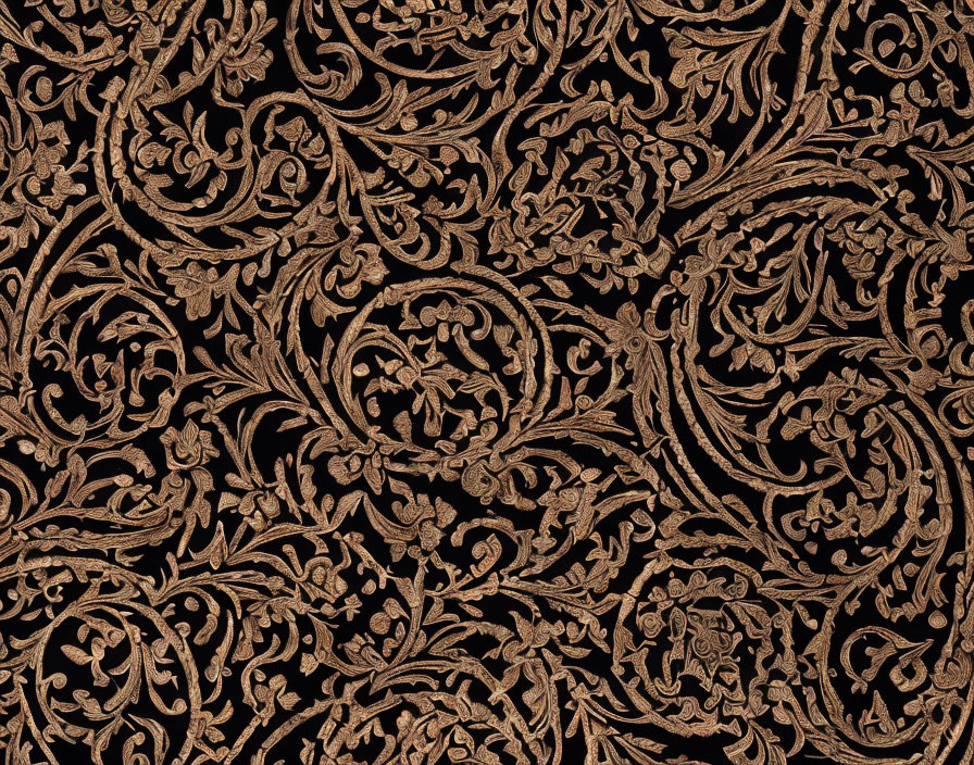 Intricate Golden Floral Pattern on Dark Brown Background