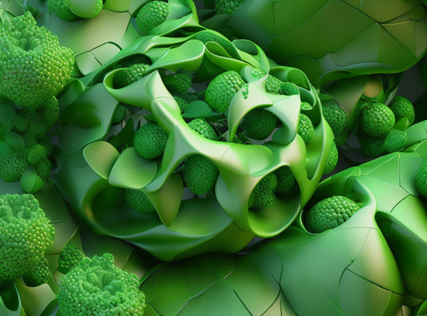 Organic Green 3D Shapes with Smooth Curves and Textures