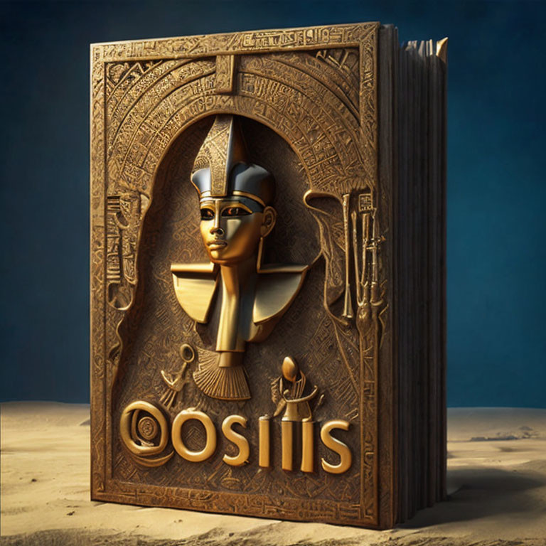 Egyptian Hieroglyphs and Pharaoh Head Carved Book Cover - "Osiris