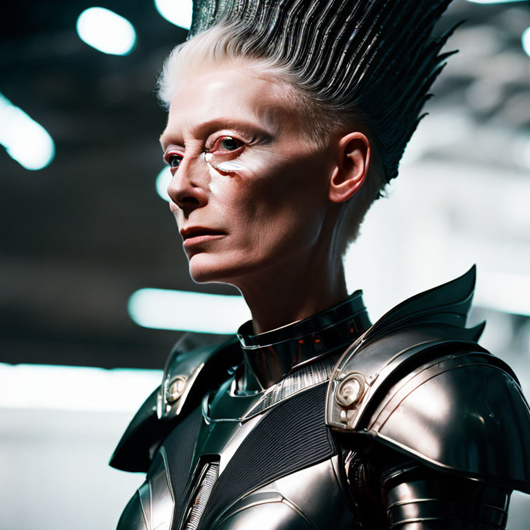 Elaborate mohawk and futuristic armor design