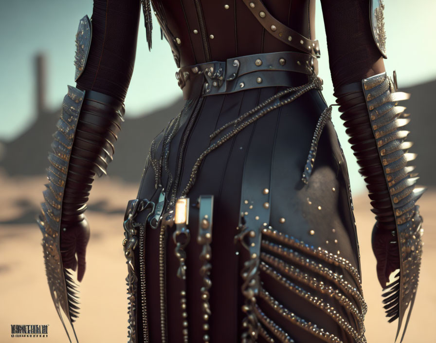 Detailed Close-Up of Person in Studded Leather Outfit