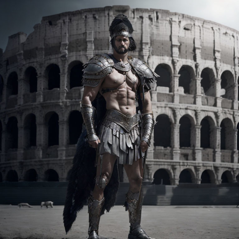 Elaborate ancient Roman gladiator armor at Colosseum