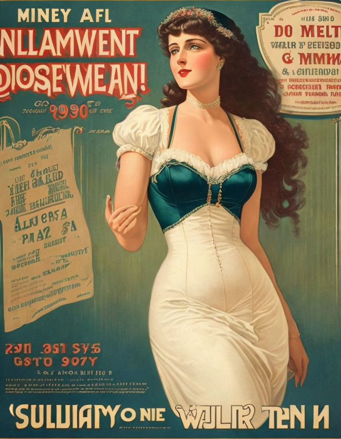 Dark-Haired Woman in Vintage Corseted Gown Poster