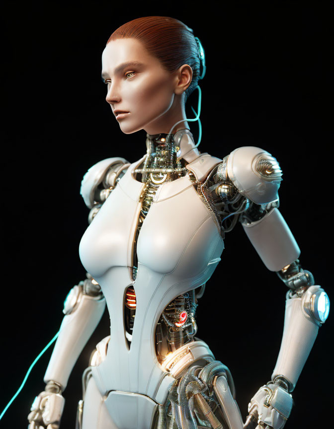 Detailed Futuristic Female Robot with Illuminated Elements