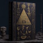 Ornate Egyptian-themed book cover with hieroglyphs, pyramid, and statue