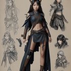 Female Elf Character Concept Art with Dark Hair and Pointed Ears