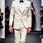 Fashion Runway Model in Cream Suit with Black Bow Tie