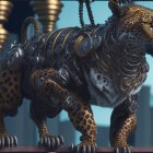 Mechanical jaguar with metallic armor and futuristic design