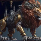 Intricate Steampunk Mechanical Lion on Dark Background