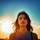 Silhouette of a woman against warm sunset backdrop