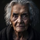 Elderly woman with deep wrinkles and white hair portrait