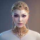 Futuristic female android with wire-framed head design