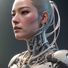 Detailed Hyperrealistic Female Android Portrait with Mechanical Neck and Shoulders