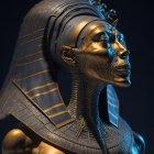 Metallic Egyptian Pharaoh Bust with Traditional Headcloth on Dark Background