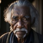 Elderly man with deep-set eyes and gray hair in natural light