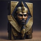 Intricate Egyptian Pharaoh Sculpture with Golden Detailing