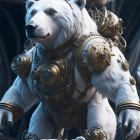 Intricate Golden Armored Polar Bear in Dimly Lit Gothic Cathedral