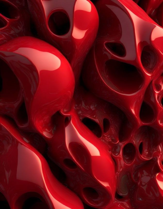 Glossy Red Organic 3D Rendering of Interconnected Shapes