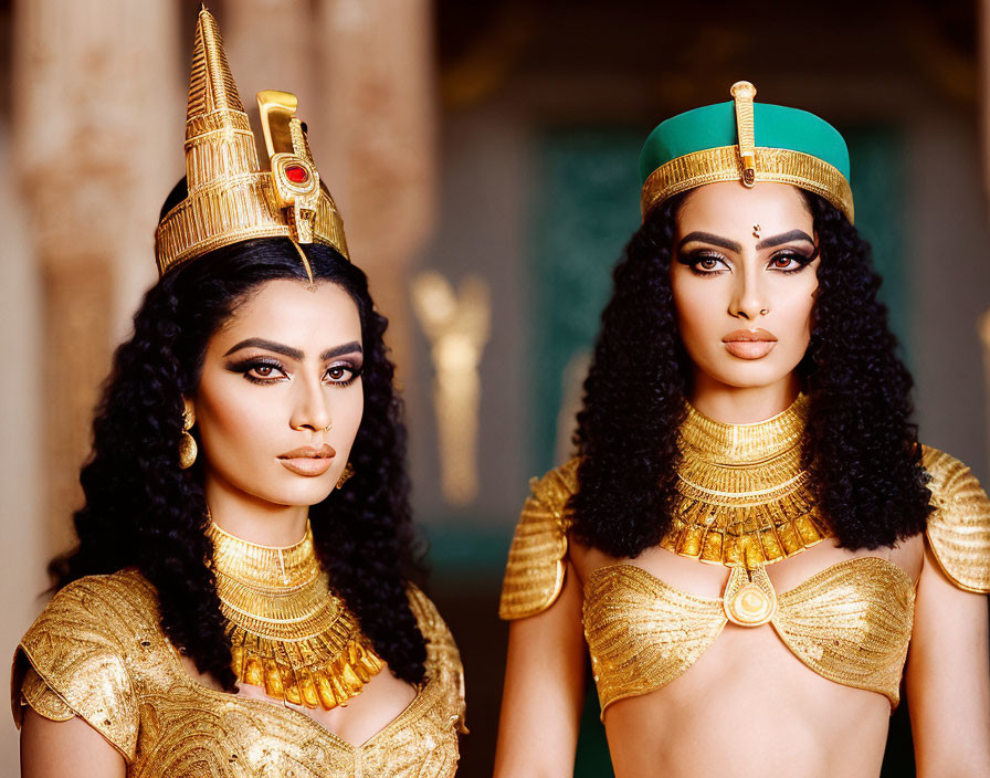 Elaborate Ancient Egyptian-style Costumes with Golden Jewelry