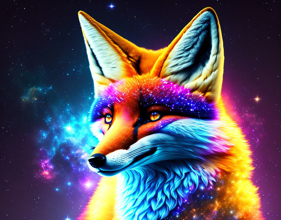 Colorful Fox Art in Mystical Space Environment