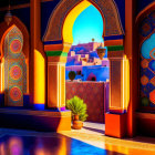 Colorful Moroccan Interior with Ornate Archways and Traditional Decor