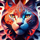 Colorful Abstract Feline Face Artwork with Symmetrical Design