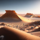 Desert Landscape with Sand Dunes and Rock Formations