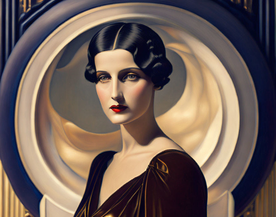 Stylized vintage portrait of a woman with 1920s hairstyle and makeup