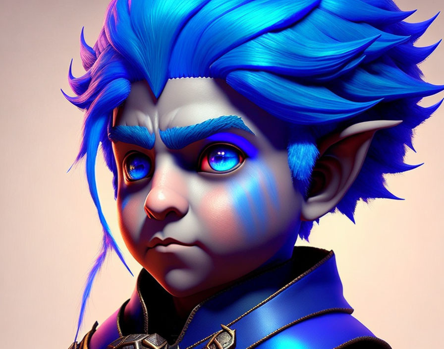 Fantasy Character with Blue Hair and Armor in 3D Illustration