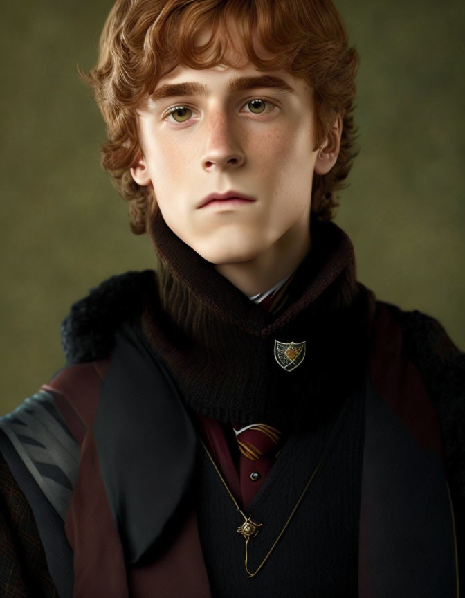 Curly Red-Haired Young Man in Gryffindor Uniform