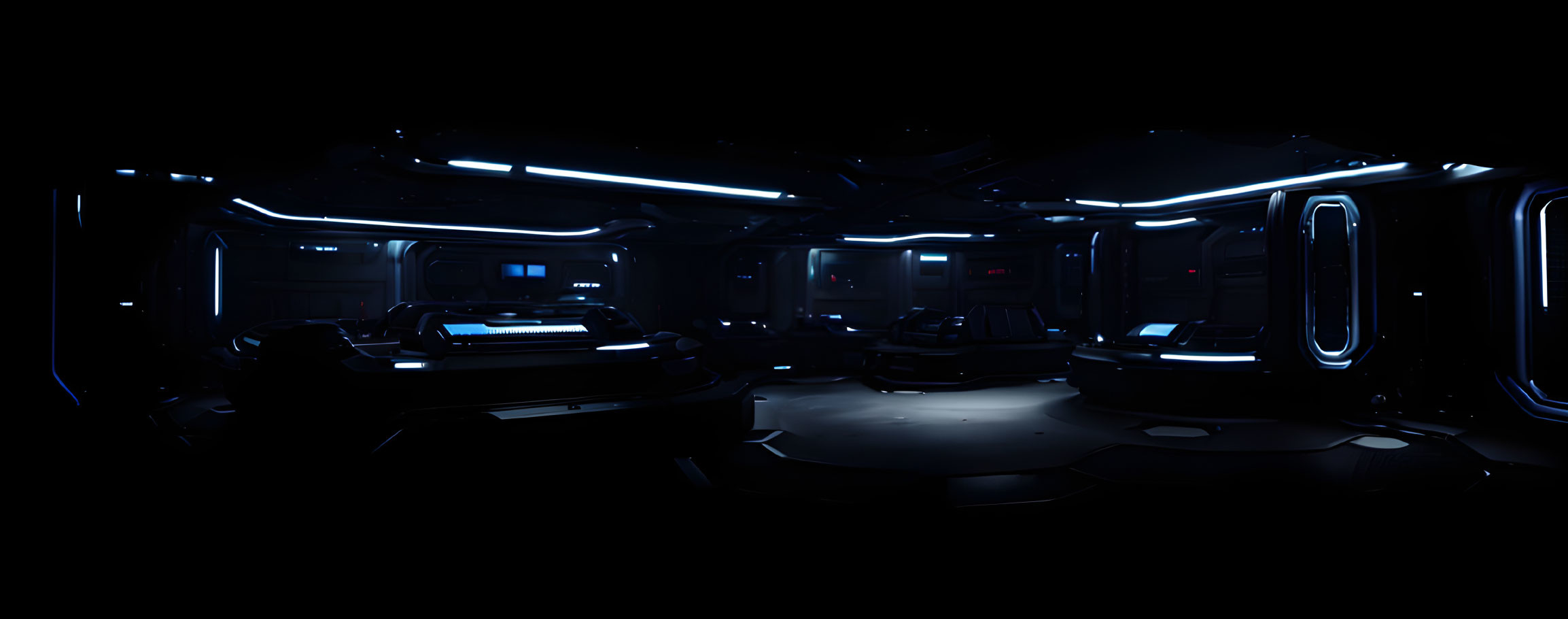 Futuristic Spaceship Interior with Neon Blue Lights