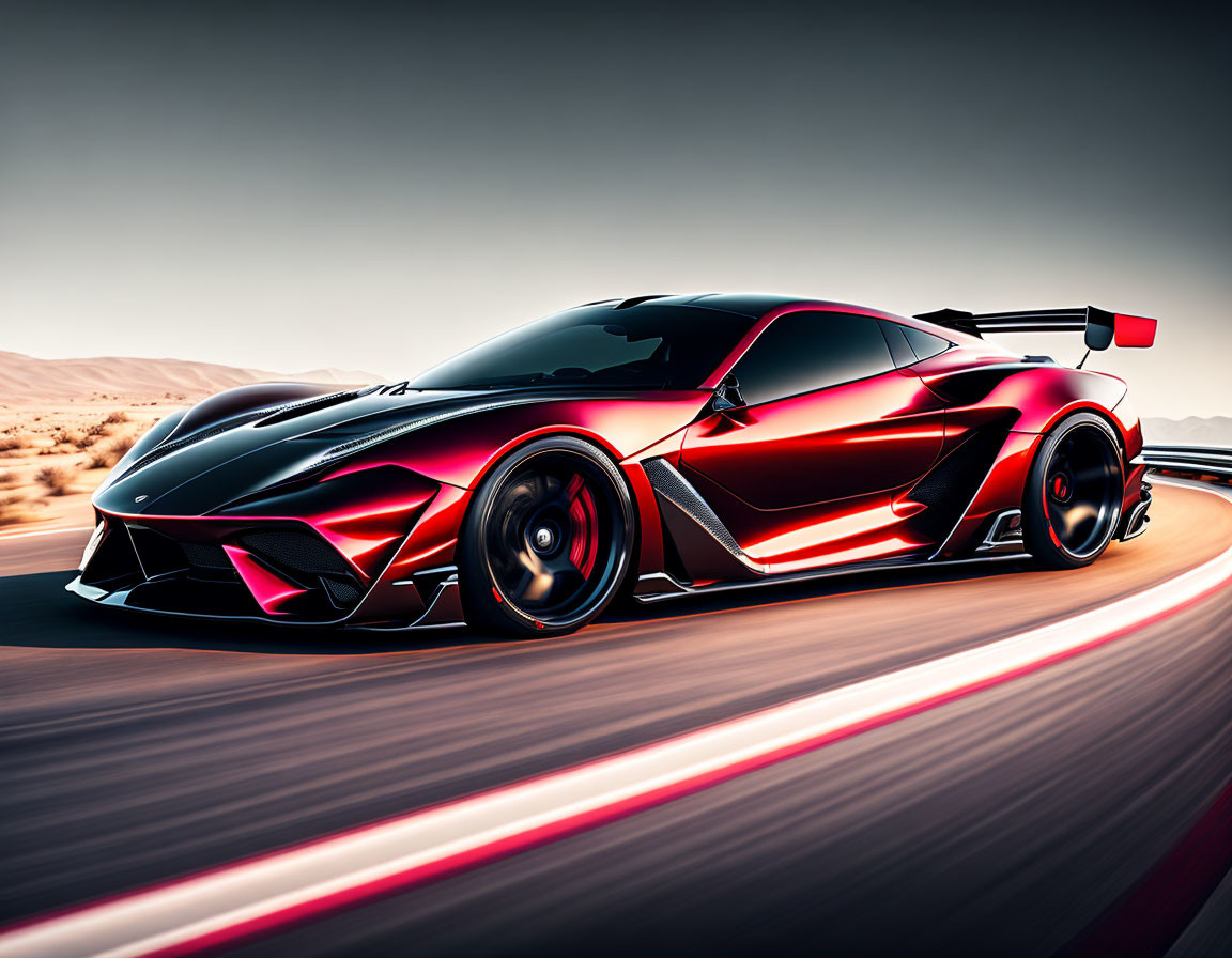 Red Sports Car Speeding on Track with Motion Blur