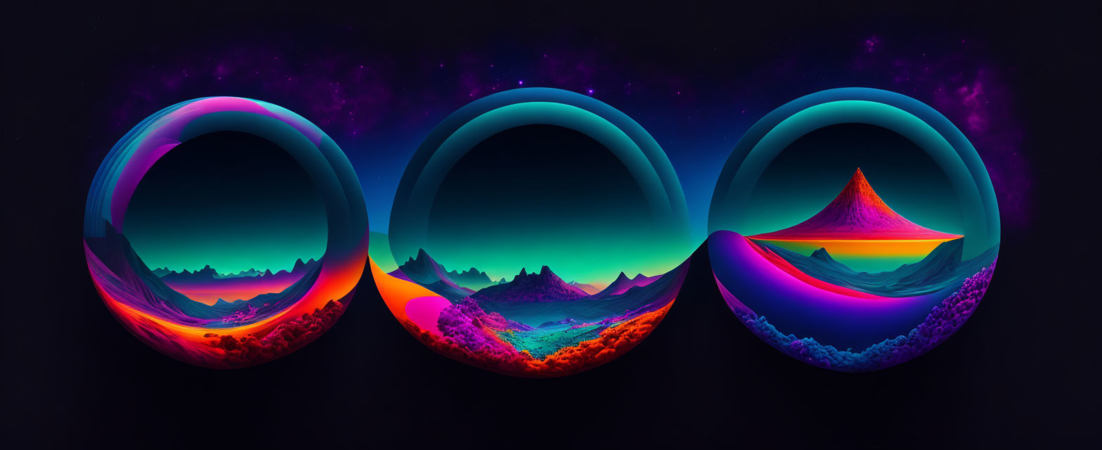 Connected Circular Landscapes with Mountains and Starry Skies