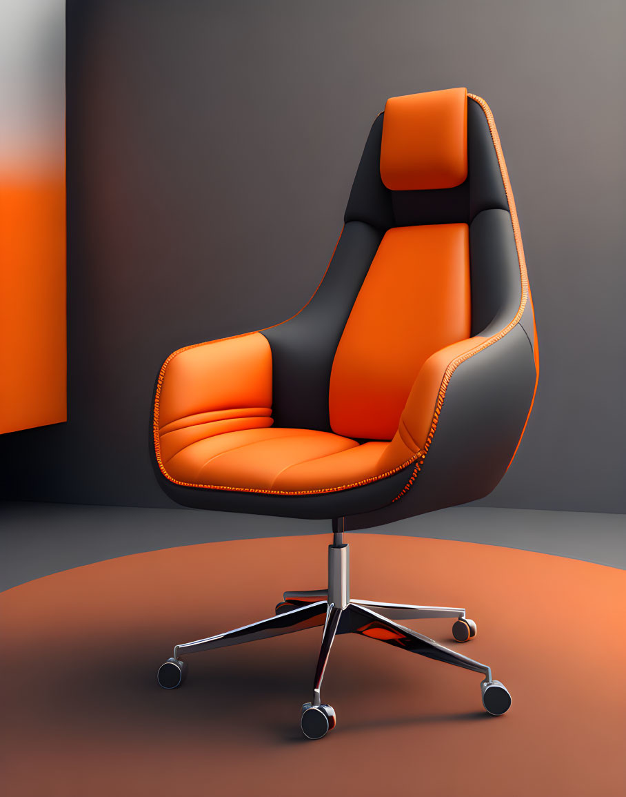 Orange and Black High Back Office Chair with Armrests and Wheeled Base