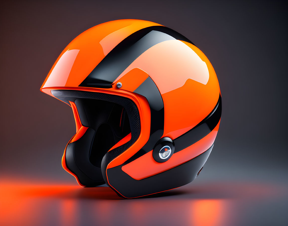 Orange and Black Full-Face Motorcycle Helmet on Gradient Background