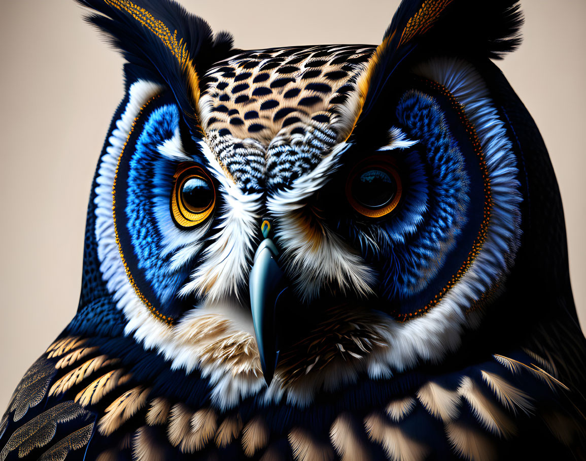 Detailed Owl Artwork with Intricate Feathers and Intense Orange Eyes