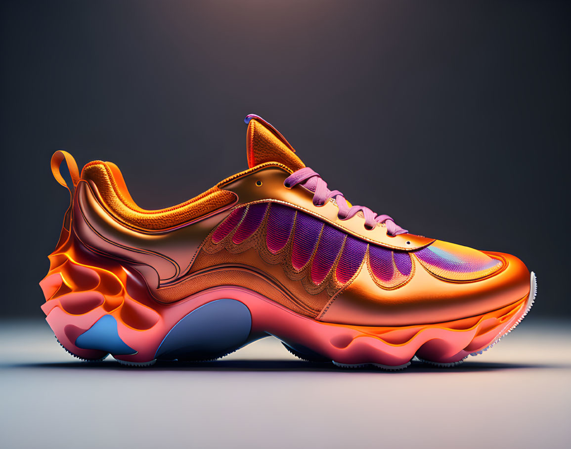 Colorful Sneaker with Orange, Purple, and Blue Hues on Gradient Background