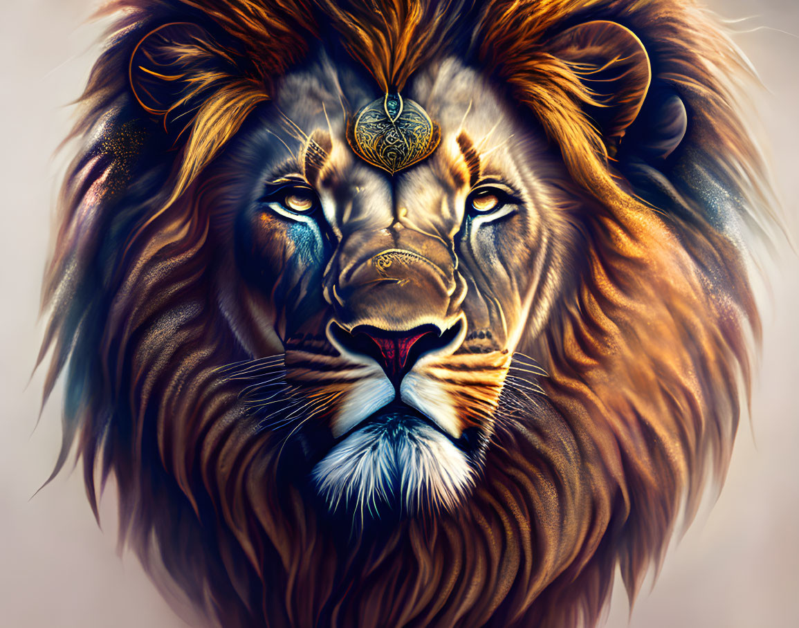 Majestic lion digital art with intense eyes and fantasy elements