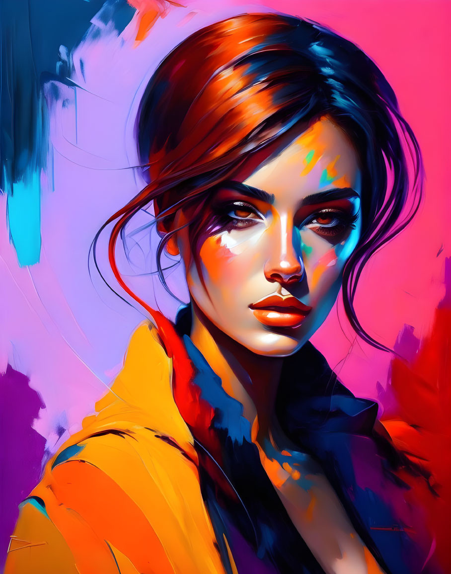 Colorful digital portrait showcasing striking features and dynamic brushstrokes.