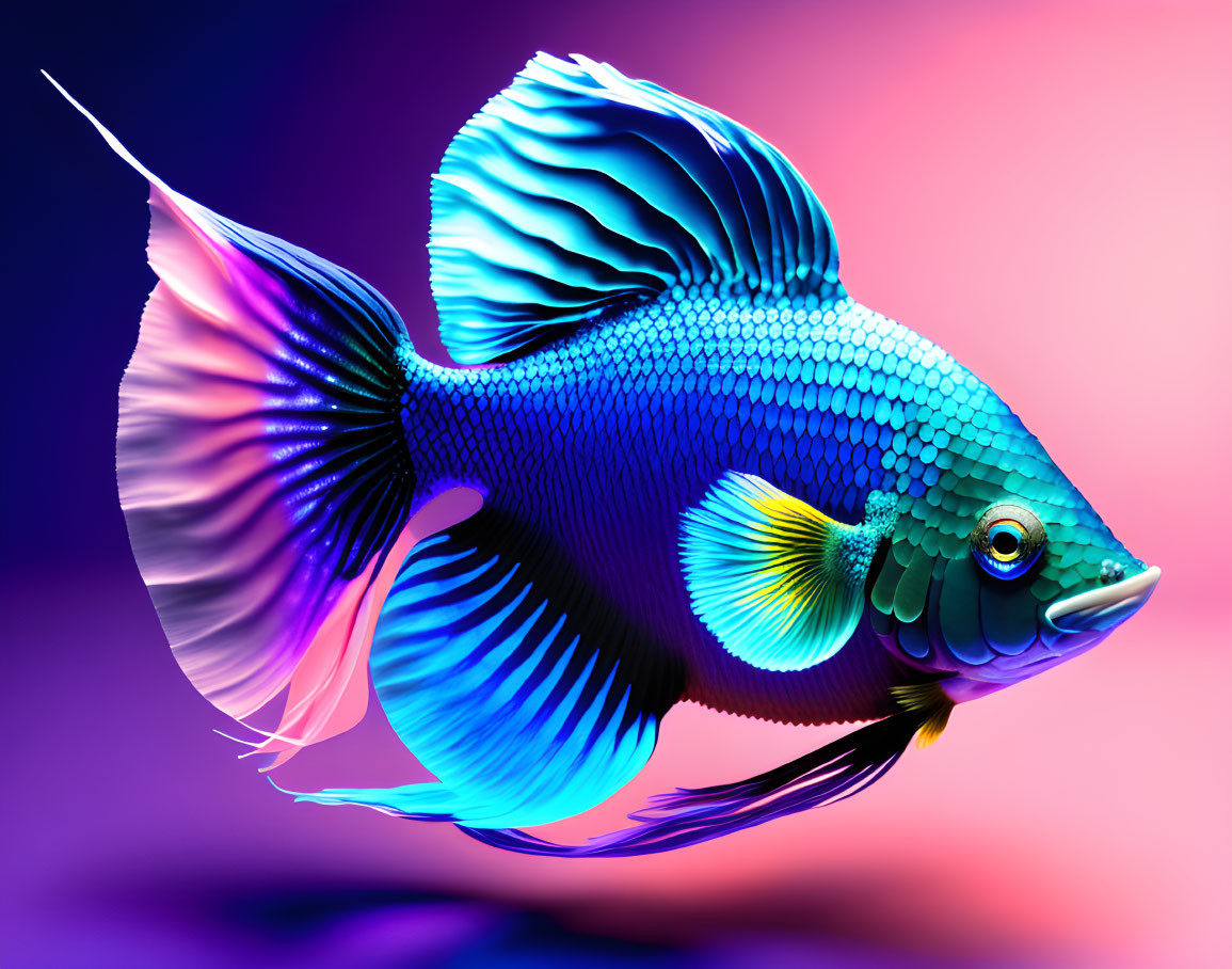 Colorful Betta Fish Illustration with Elaborate Fins and Vibrant Hues