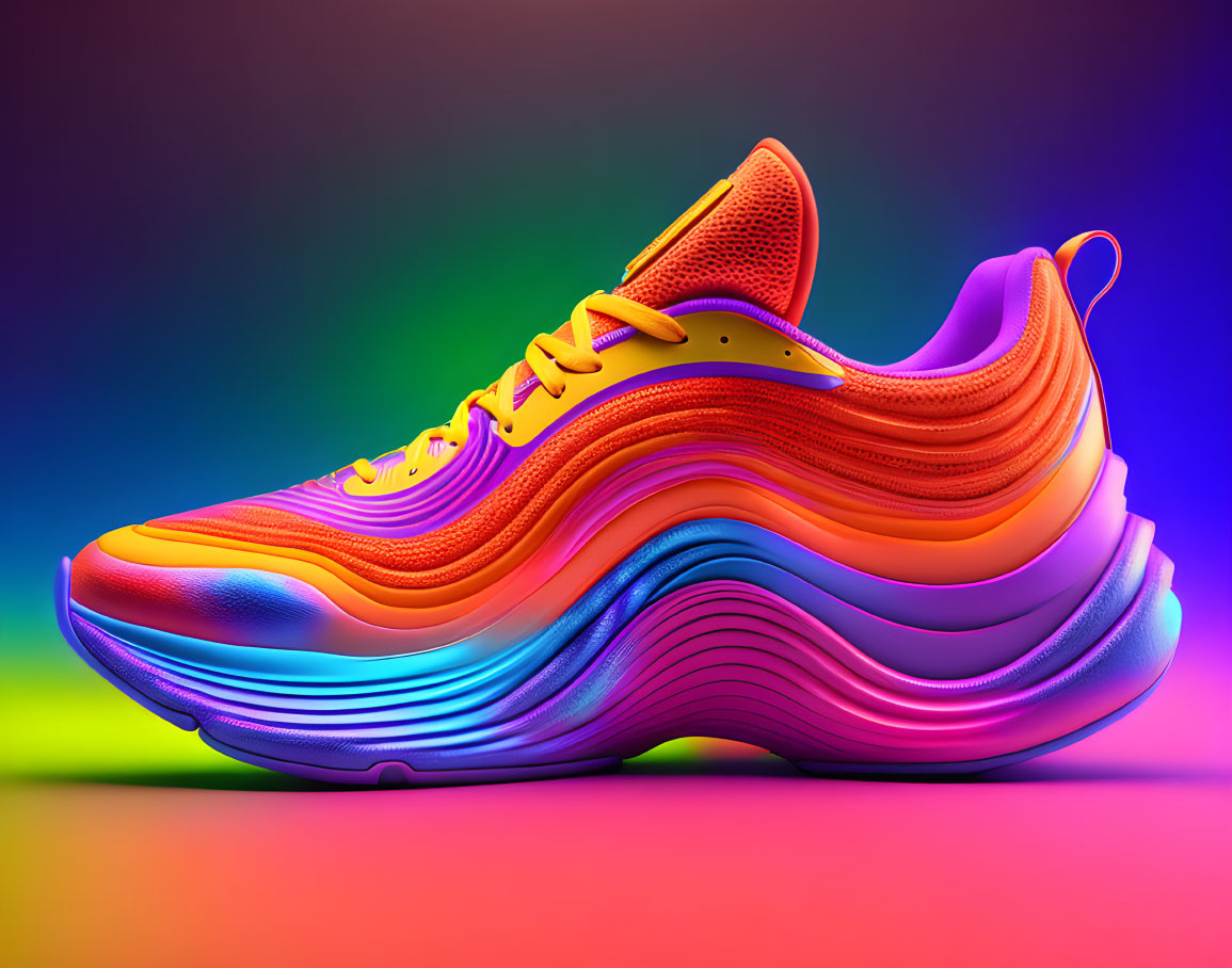 Colorful Sneaker with Wave Sole Design on Gradient Background