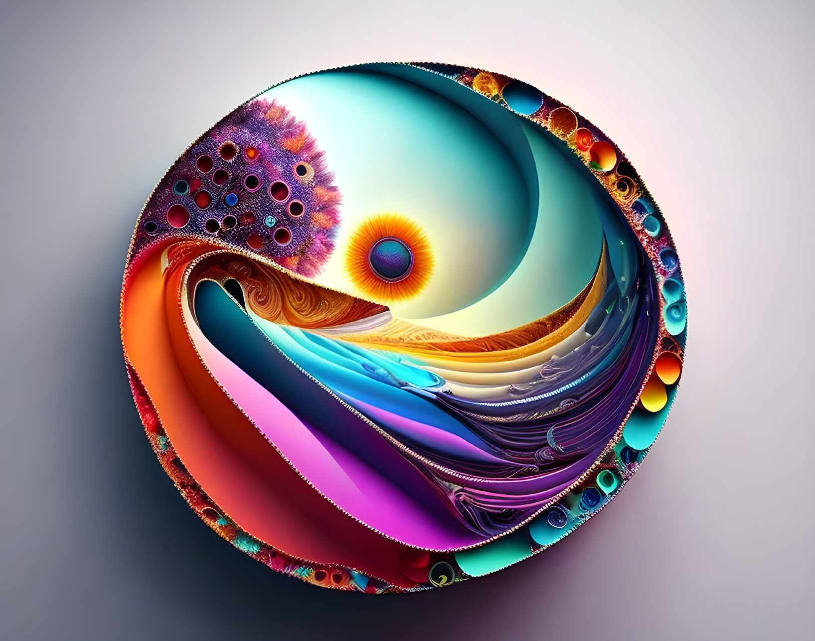 Colorful Abstract Fractal Art: Blue, Orange, and Purple Swirling Patterns