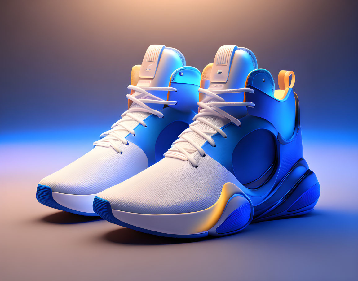 Futuristic white and blue sneakers with aerodynamic design