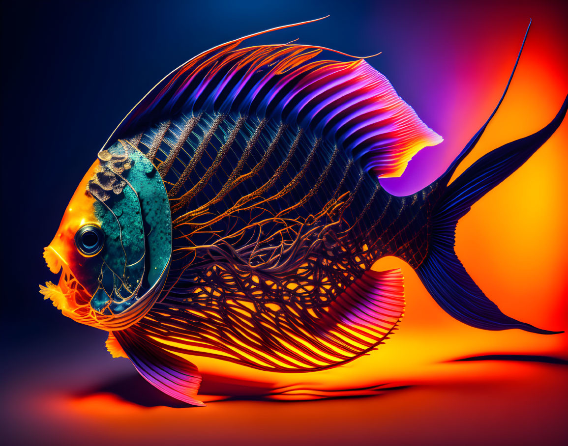 Colorful Stylized Fish with Detailed Fins on Gradient Background