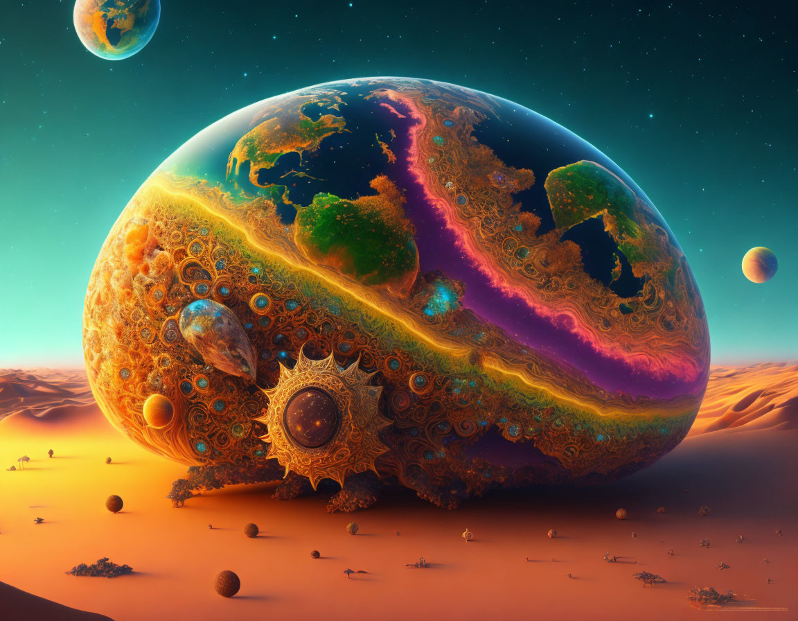 Colorful Fractal Sphere in Surreal Landscape