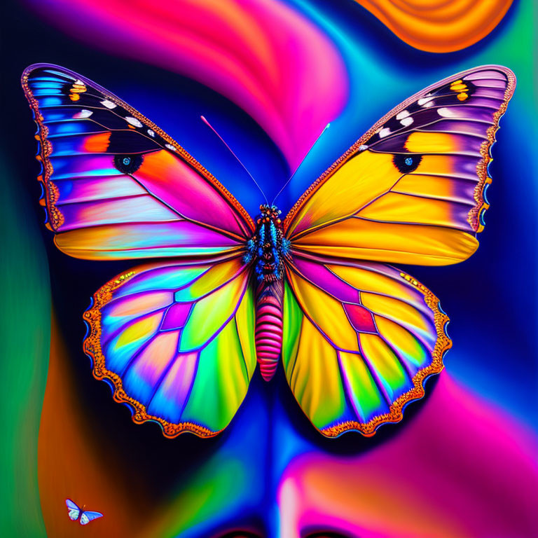 Colorful Butterfly Digital Art on Psychedelic Background