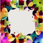 Vibrant Watercolor Painting with Overlapping Shapes in Pink, Yellow, Blue, and Green