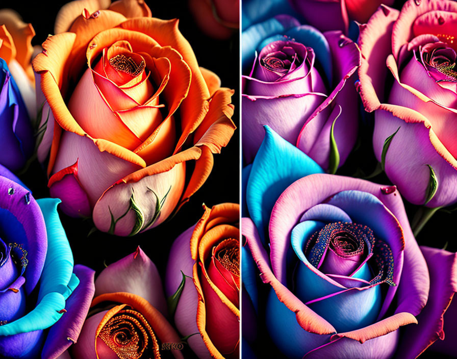 Colorful Multicolored Roses in Orange, Blue, Pink & Purple